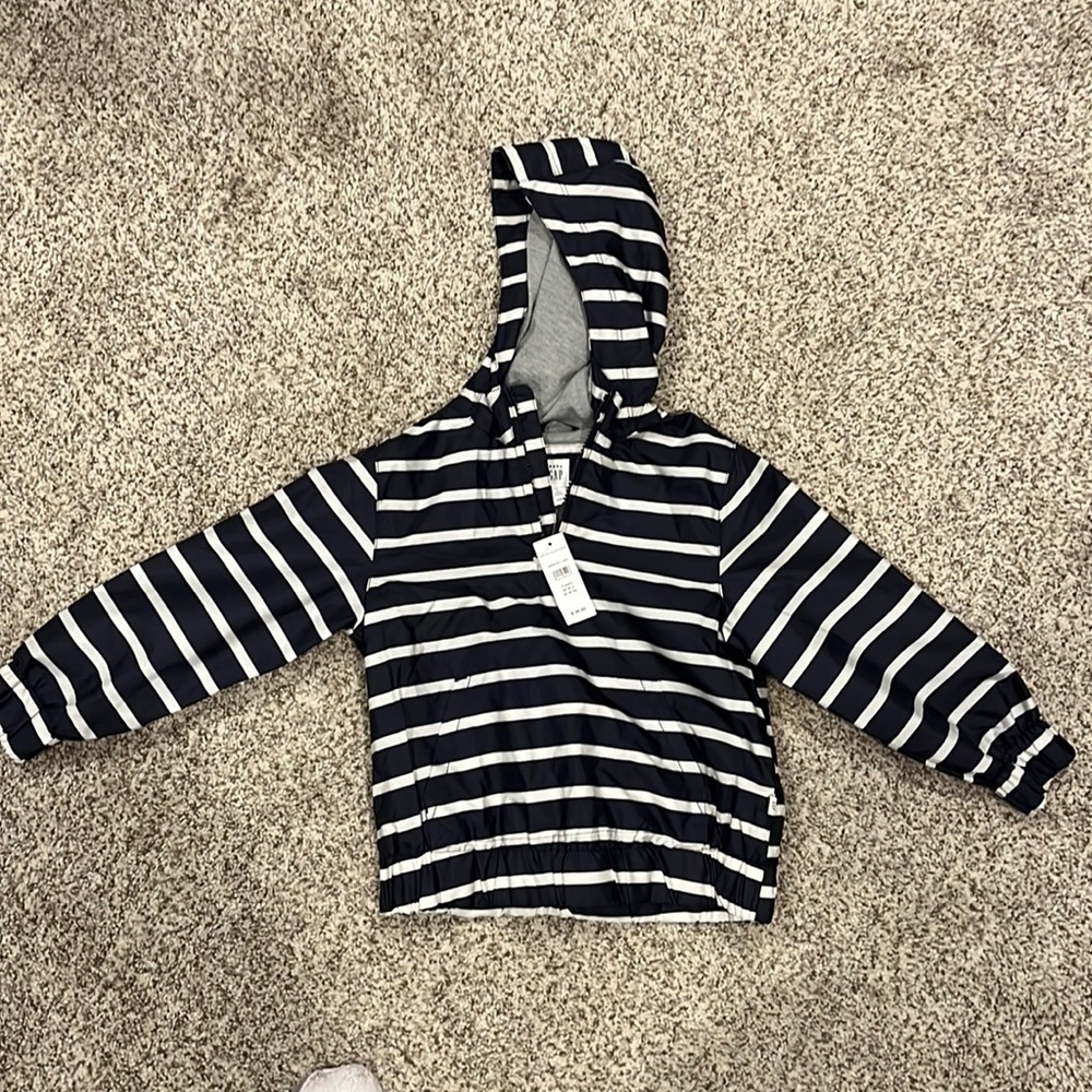 NWT Baby Gap navy and white striped rain coat - quarter zip, lined - size 5T